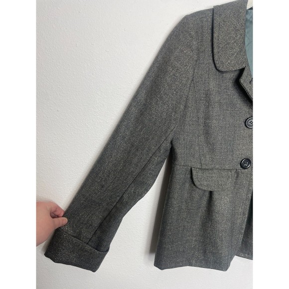 J.Crew Sz 6 Metallic Virgin Wool Jacket Gray Peter Pan Collar Button Front Lined - Picture 4 of 8